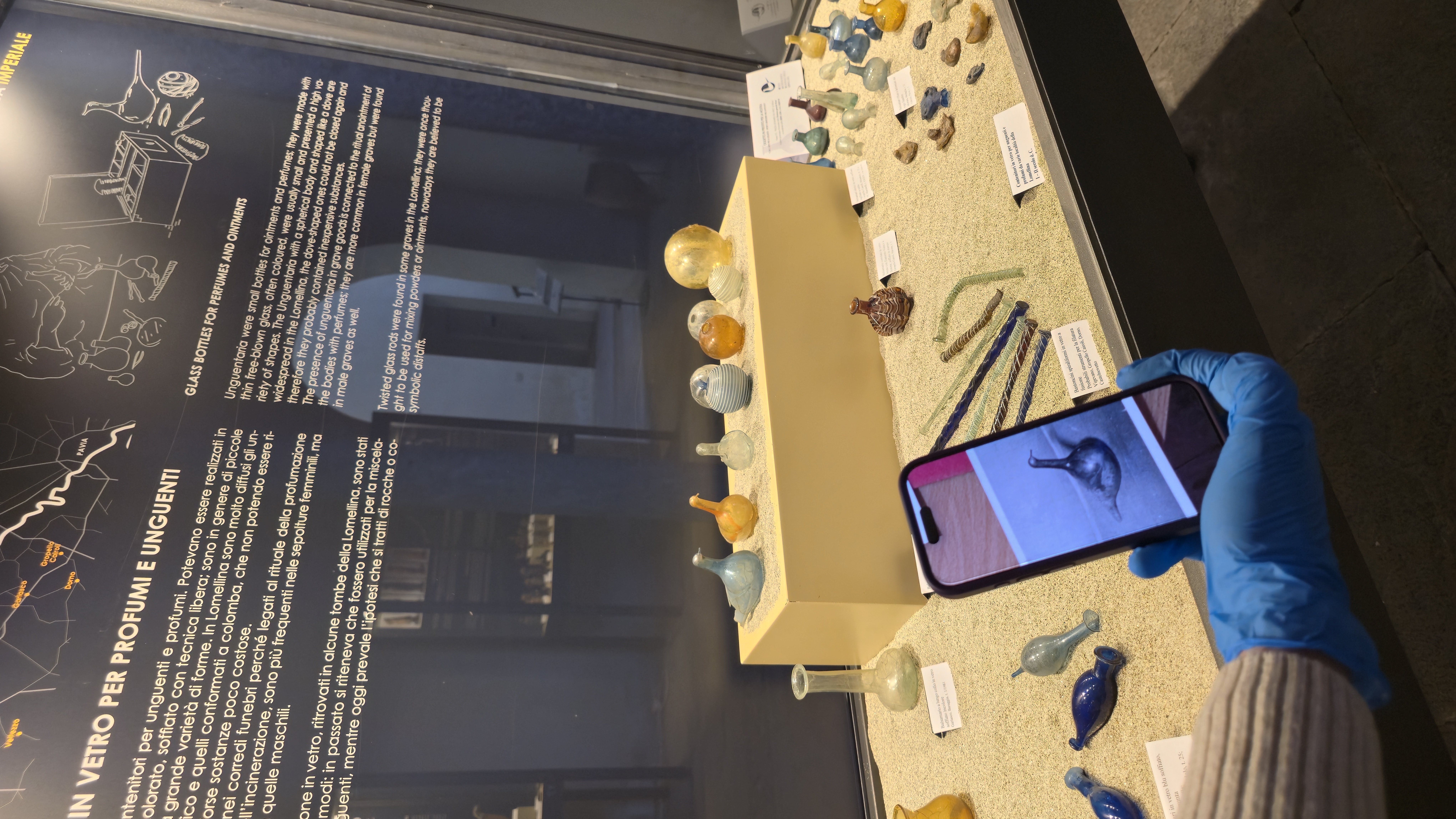 Confronto del balsamario a colomba con la vetrina attuale del museo
