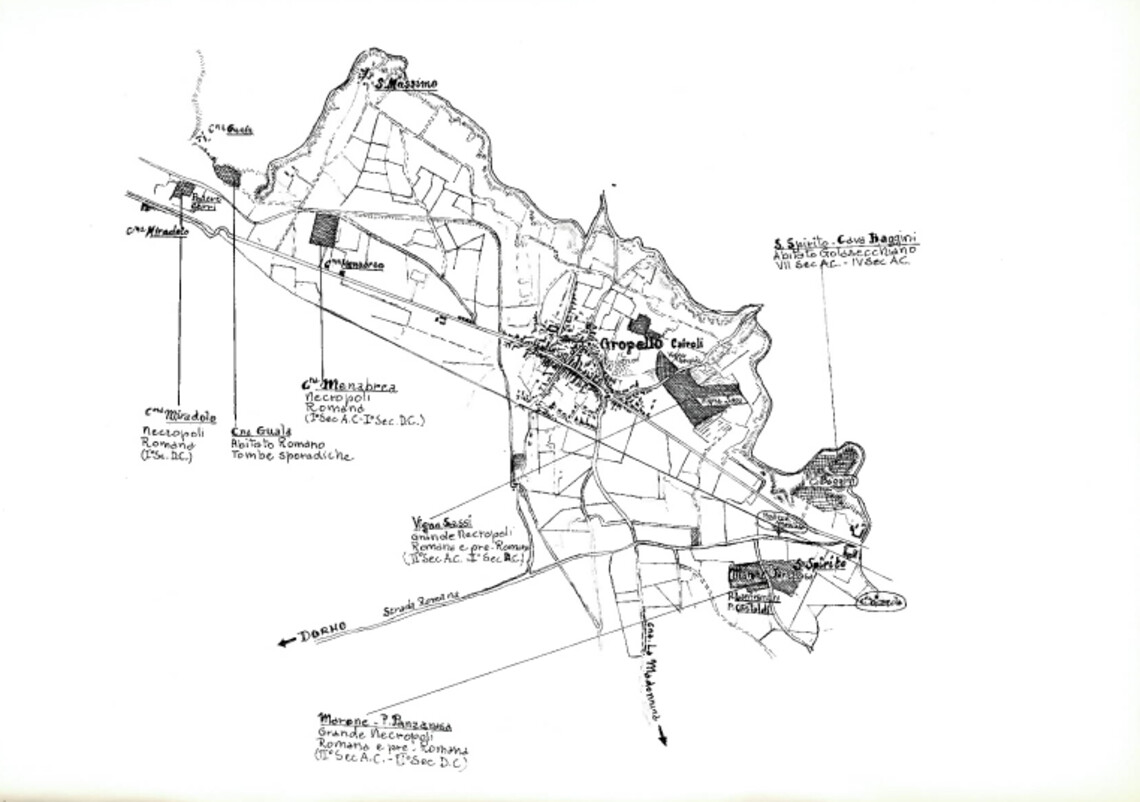 Viewer IIIF della carta archeologica del territorio di Gropello Cairoli pubblicata da Arnaldo Repetto nel 1980